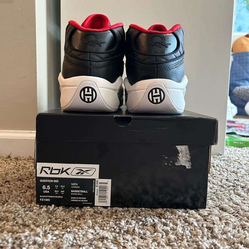 REEBOK QUESTION MID JAMES HARDEN ALLEN IVERSON BLACK RED‎ WHITE FZ1365 SIZE 6.5